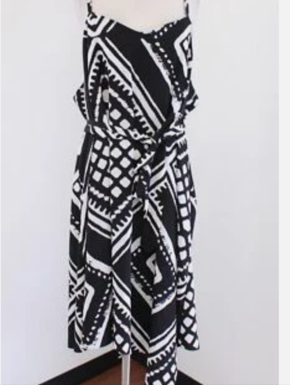 Lane Bryant Black & White Geometric Spaghetti Strap Mini Dress
